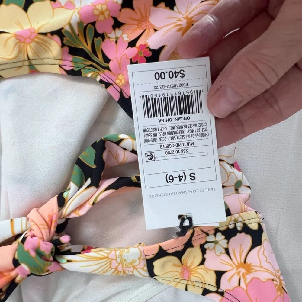 Shade‎ & Shore NWT One Piece Floral Swimsuit Tie Neck & Back Size S(4-6) - Picture 12 of 13